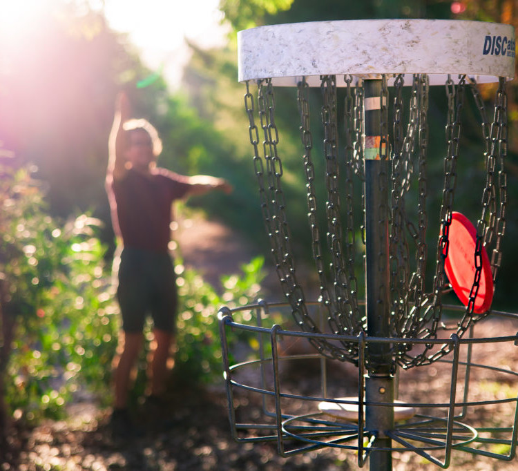 Midway disk golf throw.