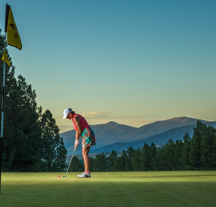 Jan Shank playing golf at the Angel Fire Resort in Angel Fire, New Mexico.